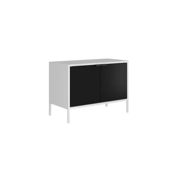 Manhattan Comfort Smart 28 in. White and Black Metal TV Stand Fits TVs Up to 25 in. with Cabinets