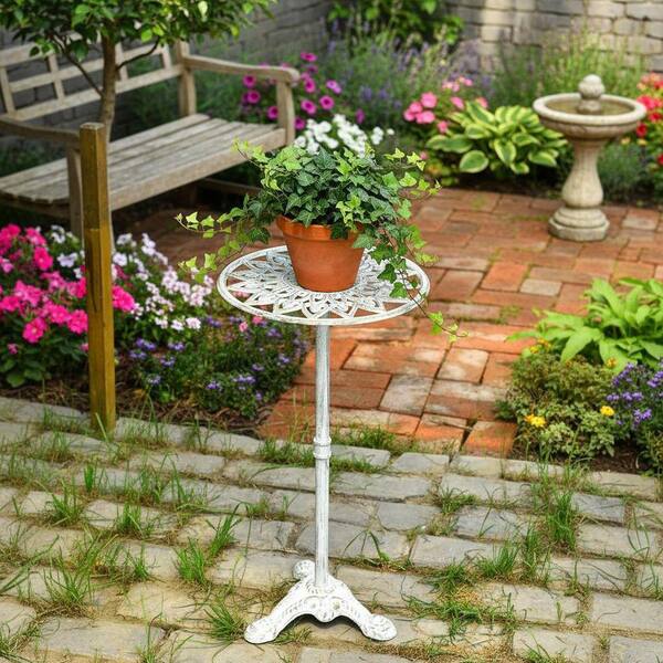 1-Tier Antique White Cast Iron Flower Pot Plant Stand Indoor
