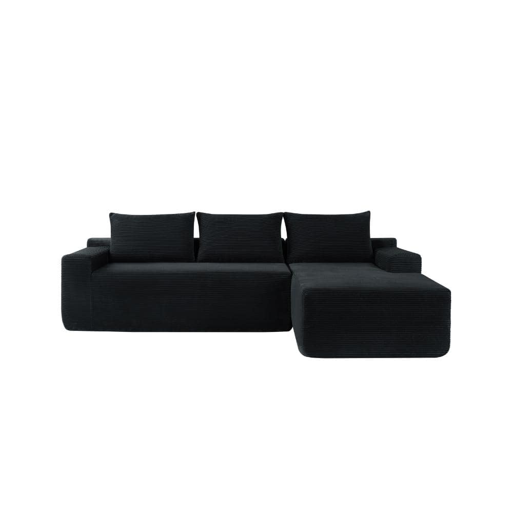 96.9 in. Armless 4-piece Corduroy L-Shape Sectional Sofa with Chaise and Deep Seat in Black price history on PriceWatchPro