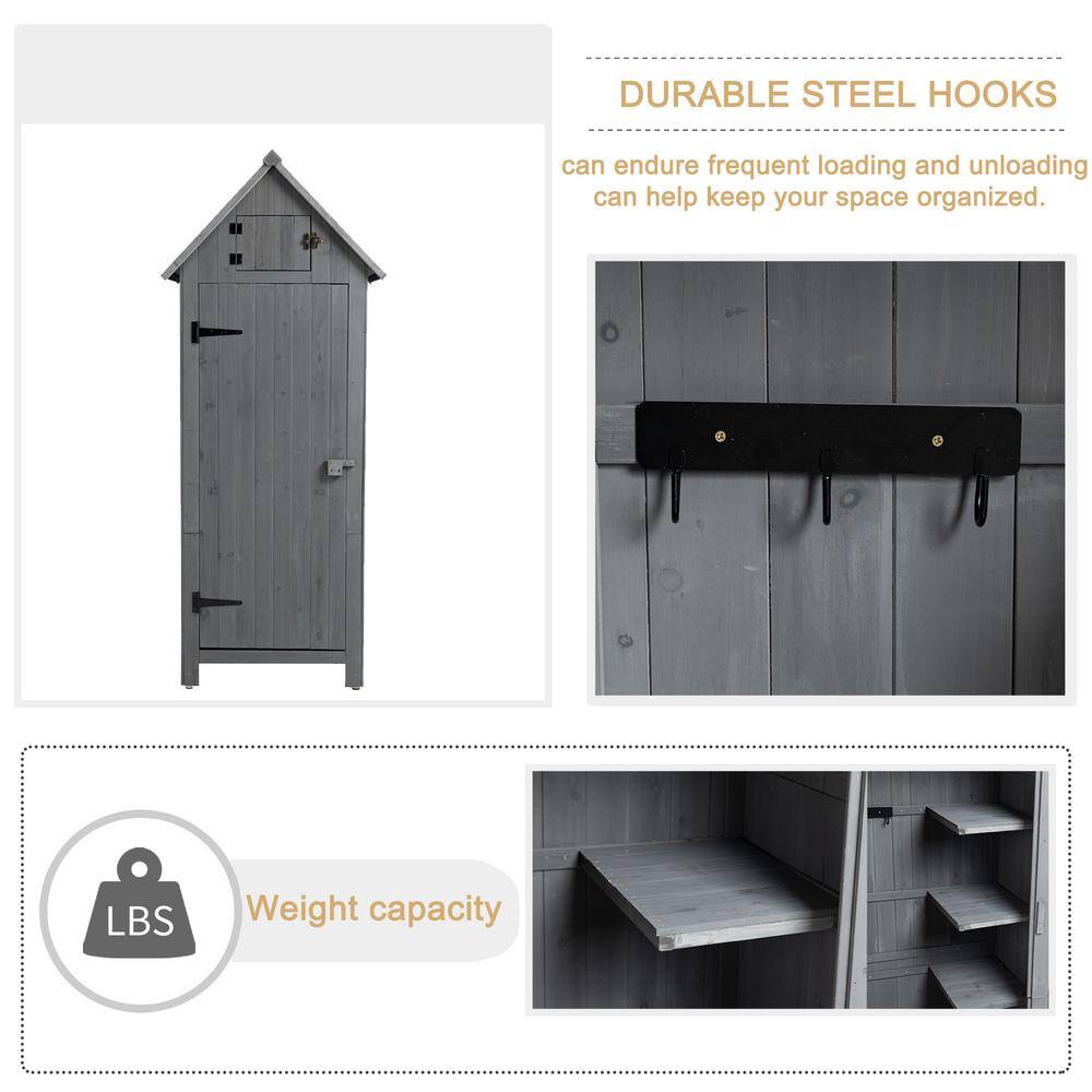 Gray Wooden Outdoor Storage Shed with Windows