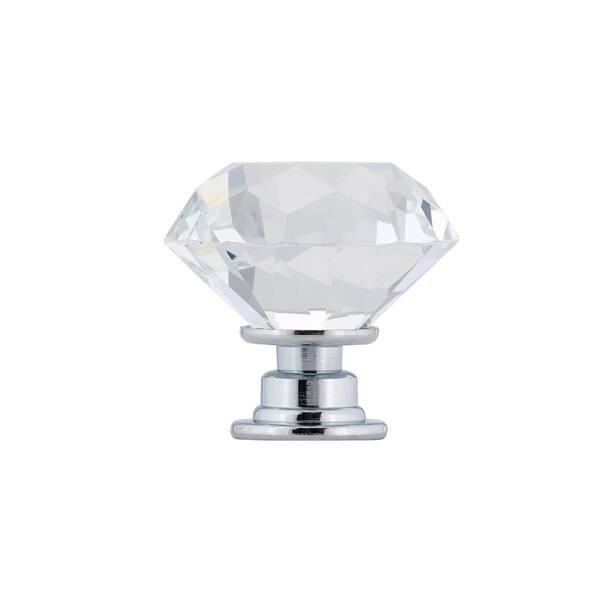 1-3/16 in. (30 mm) Clear, Chrome Contemporary Metal, Crystal and Glass Cabinet Knob 1-3/16 in. (30 mm) Clear, Chrome Contemporary Metal, Crystal and Glass Cabinet Knob