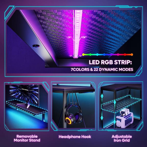 Bestier 48 in. L-Shaped Black Carbon Fiber LED Gaming Desk