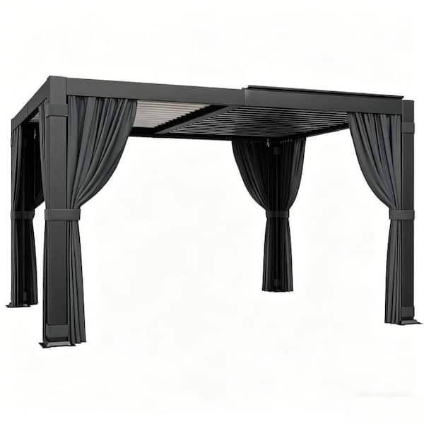 12 ft. W x 10 ft. D Aluminum Pergola with Adjustable Louvered Roof, Waterproof Curtains and Nets