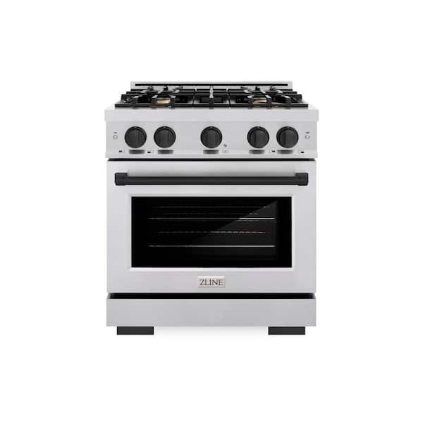 ZLINE Kitchen and Bath Select 30 in. 4-Burner Dual Fuel Range with Convection Oven in Stainless Steel and Matte Black