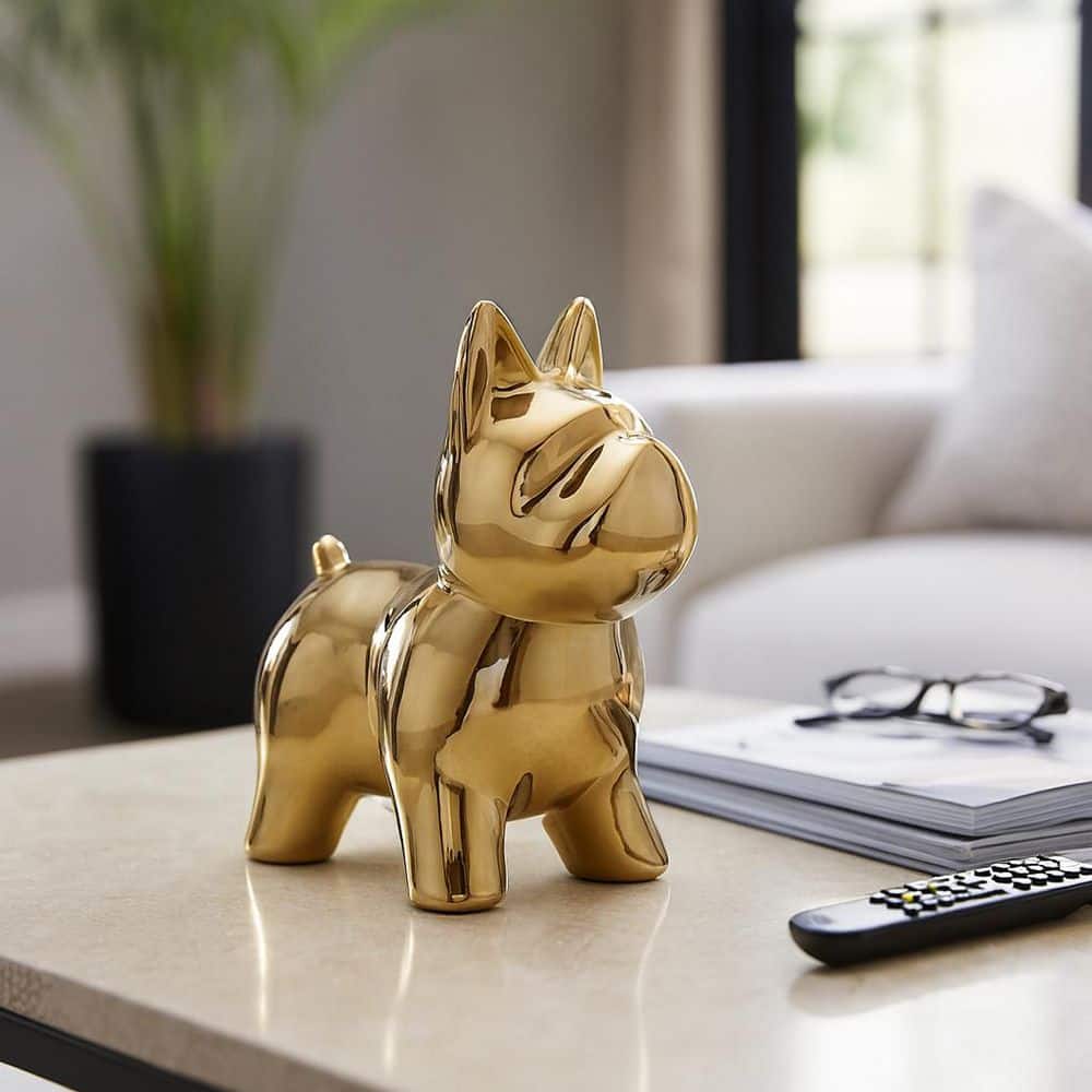Liv & Skye Gold 8 in. x 8 in. Ceramic Dog Table Decor Figurine