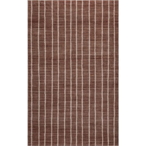 Orton Distressed Ticking Stripe Non-Slip Machine-Washable Brown/Cream 4 ft. x 6 ft. Area Rug