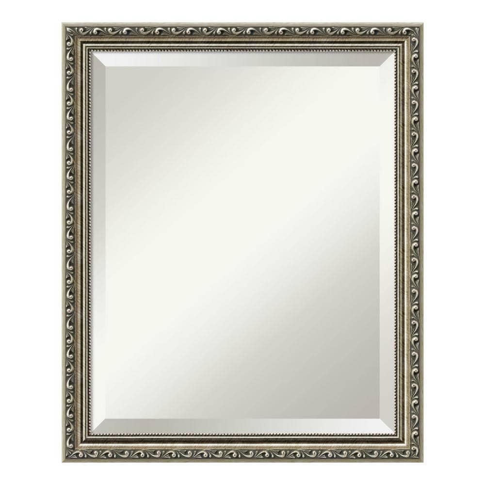 Elegant Parisian Silver Full-Length Beveled Wood Mirror