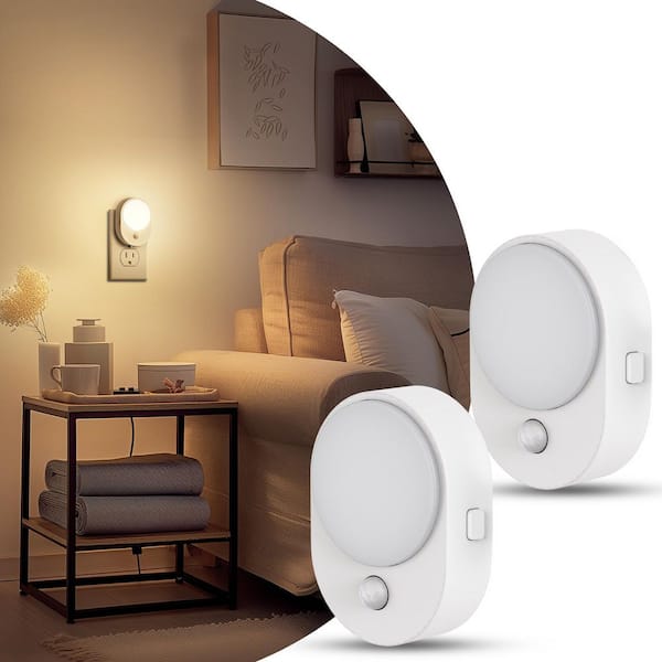 YANSUN LED Motion Sensor Night Light [2-Pack], Dusk to Dawn & Motion Activated, Dimmable 30/60LM for Bathroom, Hallway, Kitchen