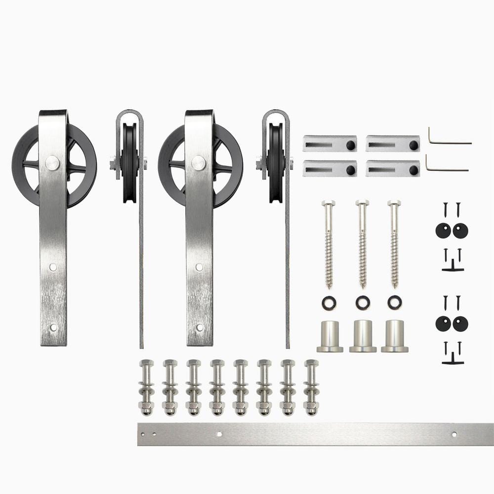 4 ft./48 in. Brushed Nickel Non-Bypass Sliding Barn Door Hardware Kit Spoke Wheel Design Roller for Double Doors price history on PriceWatchPro