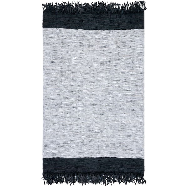 Vintage Leather 3 ft. x 5 ft. Ivory/Black Marle Border Area Rug