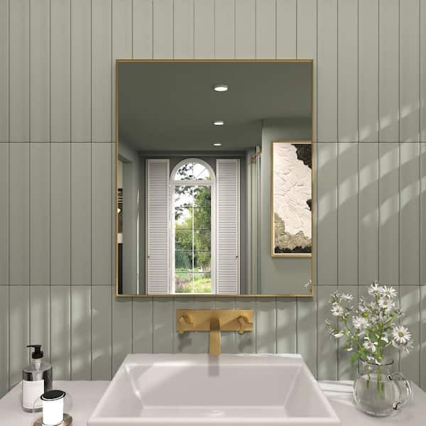 TaiMei Jem 36 in. W x 30 in. H Rectangular Framed Wall Bathroom Vanity Mirror in Brushed Gold