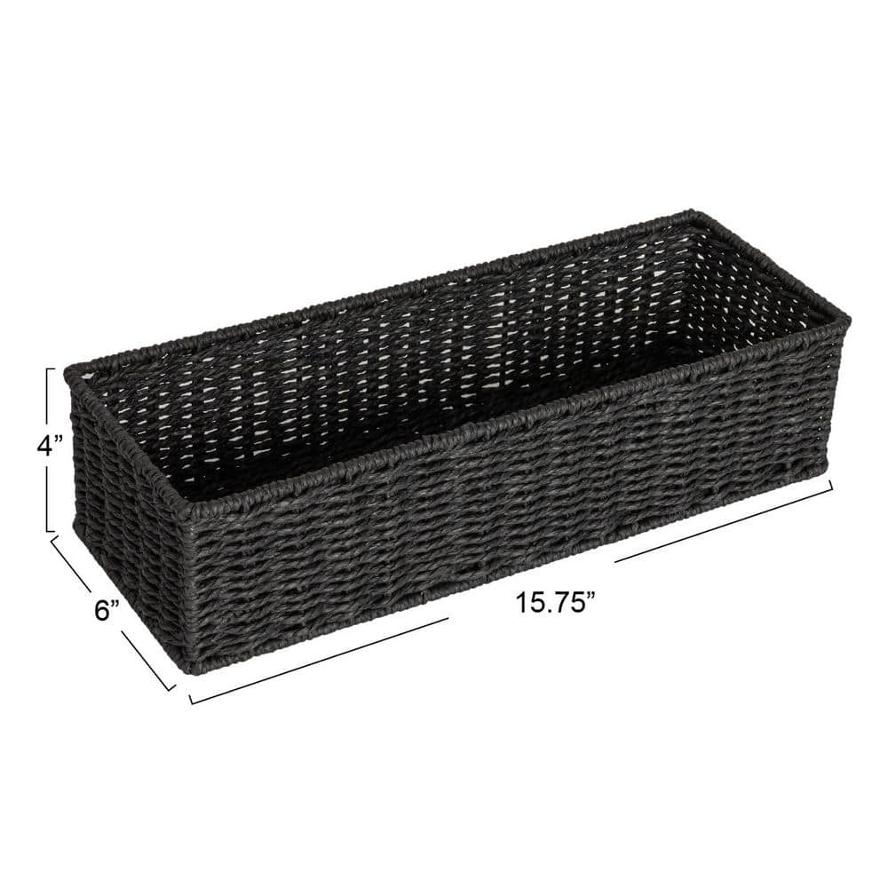 Black Handwoven Paper Rope Rectangular Storage Basket