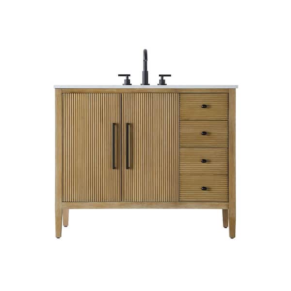 42 in. Single Sink Linen Oak Bath Vanity with White Engineered Marble Top