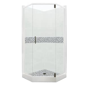 Del Mar Grand Hinged 36 in. x 42 in. x 80 in. Right-Cut Neo-Angle Shower Kit in Natural Buff and Black Pipe Hardware