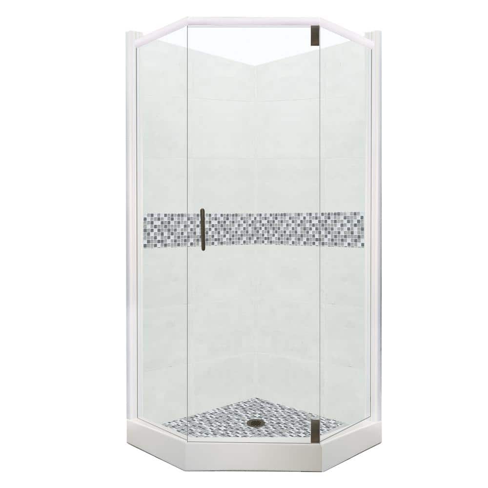 American Bath Factory Del Mar Grand Hinged 42 in. x 48 in. x 80 in. Left-Cut Neo-Angle Shower Kit in Natural Buff and Black Pipe Hardware, Del Mar and Natural Buff/ Black Pipe -  NGH-4842ND-LCBP