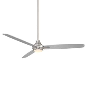 54 in. Brushed Nickel LED Blitzen Indoor and Outdoor 3-Blade Smart Ceiling Fan with 3000K Light Kit and Remote Control
