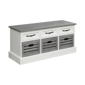 6-drawer Storage Bench White and Grey