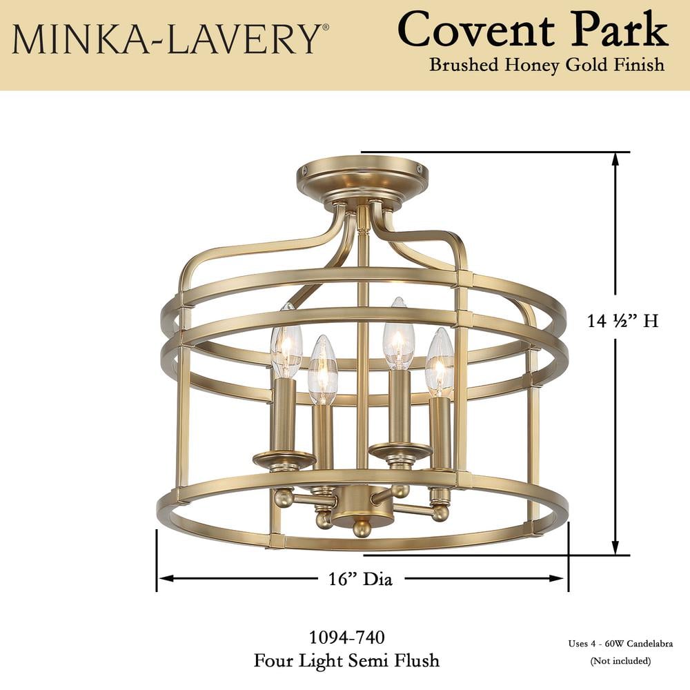 Brushed Honey Gold Glass Drum 4-Light Semi Flush Mount