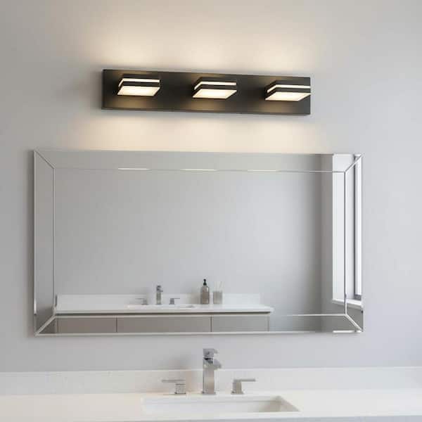 20 in. 3-Light Matte Black Bathroom Vanity Light with 360° Rotatable Heads, Modern LED Wall Lamp Over Mirror