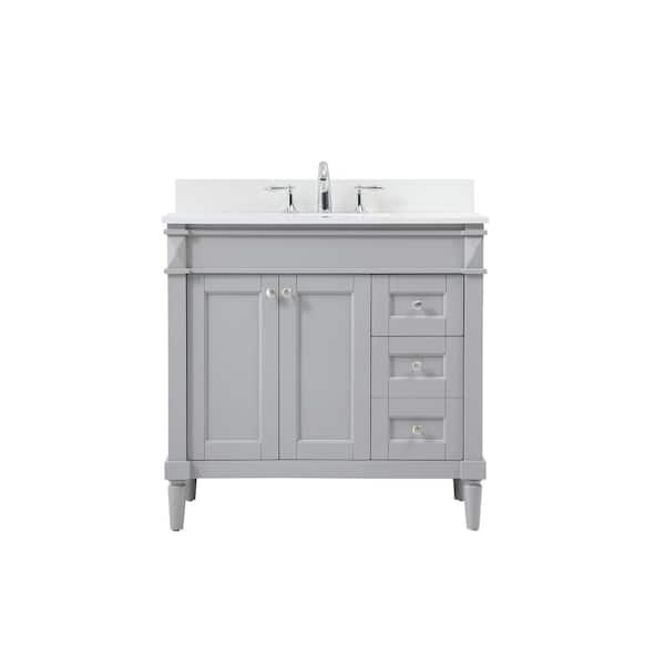 Unbranded Simply Living 36 in. W x 21 in. D x 35 in. H Bath Vanity in Grey with Ivory White Engineered Marble Top