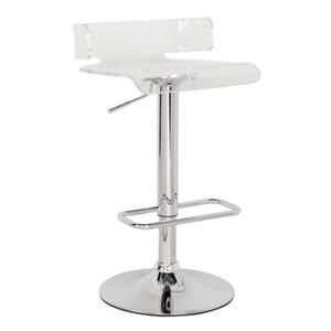 26 ~ 35 in. H Adjustable Height Bar Stool with Low Backrest in Clear and Chrome, 360 Swivel Seat