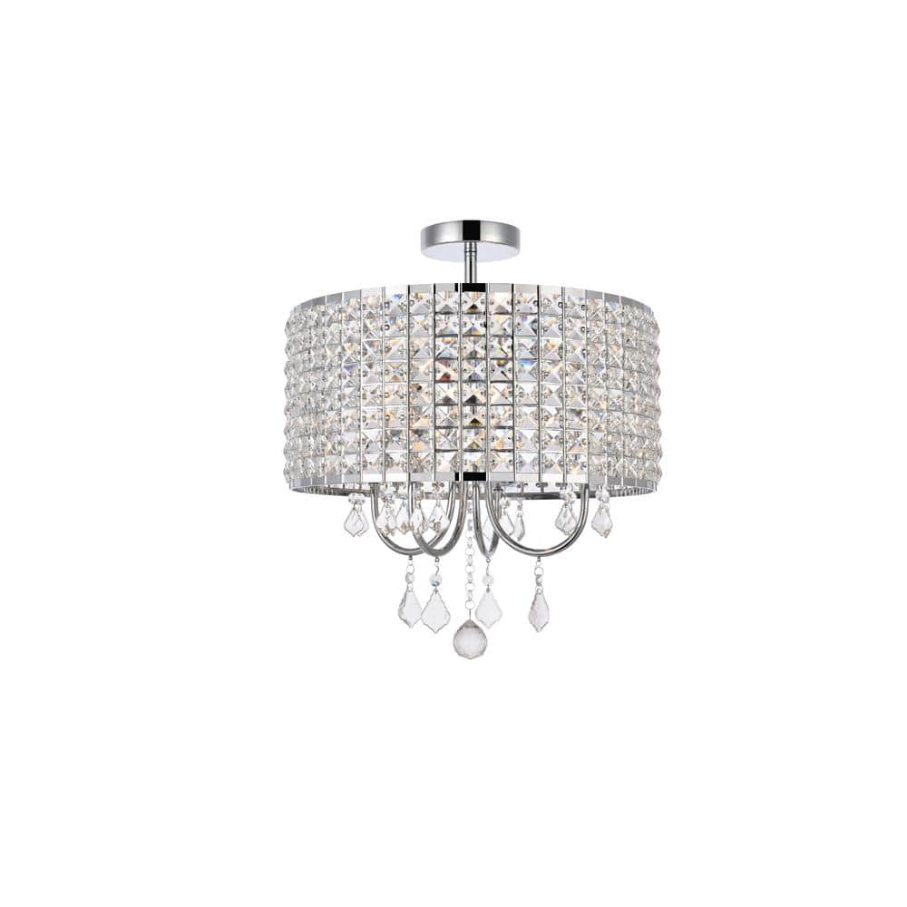 Timless Home 17 in. 4-Light Transitional Chrome Flush Mount with No Bulbs I