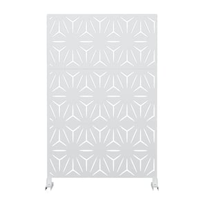76 in. White Outdoor Galvanized Steel Garden Fence Privacy Screens with Stand for Patio Deck Backyard