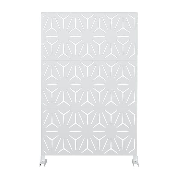 Tunearary 76 in. White Outdoor Galvanized Steel Garden Fence Privacy Screens with Stand for Patio Deck Backyard