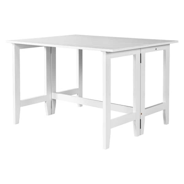 Zeus & Ruta 47 in. x 36 in. x 30 in. White Wood Extendable Dining Table with Drop Leaf for Dining Room