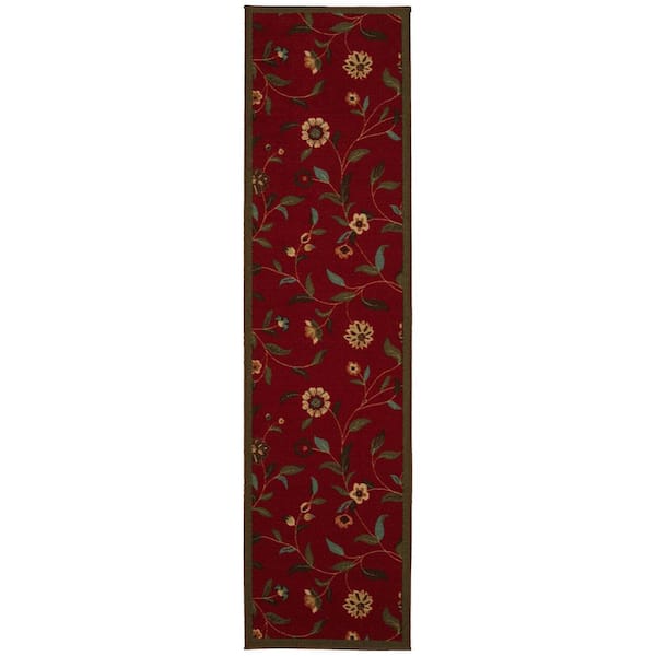 Homeline Non-Slip Rubberback 3 ft. x 3 ft. Floral Leaves Indoor Entryway Mat, Dark Red