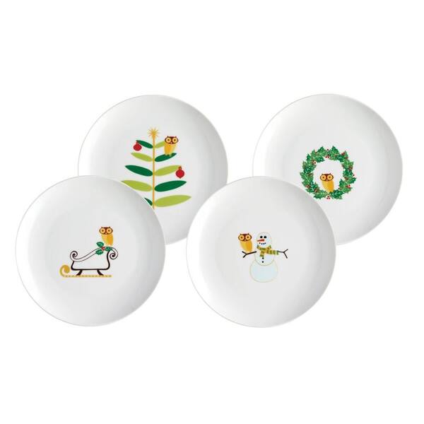 Rachael Ray Holiday Hoot 8 in. Dessert Plate (4-Pack)