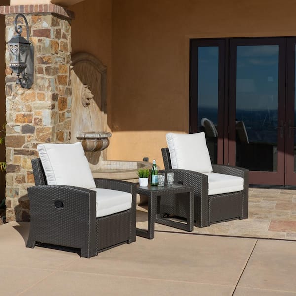 moda furnishings Sidney 3-piece Wicker Outdoor Reclining Seating Set with White Cushions