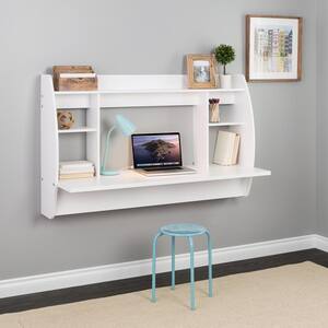 58.25 in. Double Wide White Floating Desk