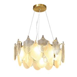 19.7in. 8-Light Modern Gold Crystal Chandelier, Luxury Adjustable Crystal Pendant-Light for Living Room, Bulbs Included