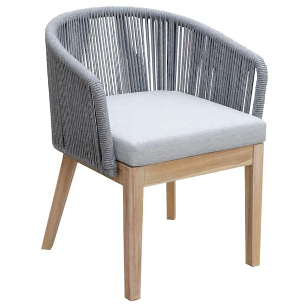 Benjara Brown and Gray Woven Rope Wooden Frame Dining Chairs (set of 2)