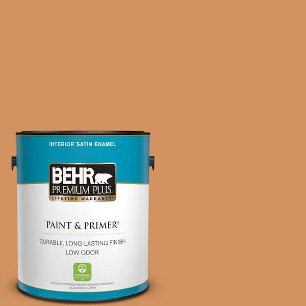 BEHR PREMIUM PLUS 1 gal. #BIC-15 Golden Poppy Satin Enamel Low Odor Interior Paint & Primer