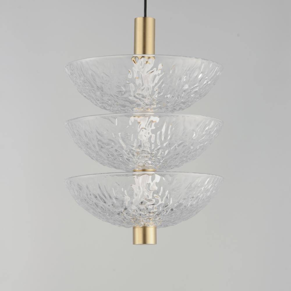 Satin Brass 3-Light LED Pendant with Textured Glass Shades