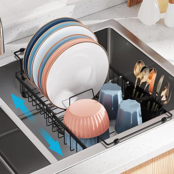Anqtovp Adjustable Dish Drying Rack with Utensil Holder