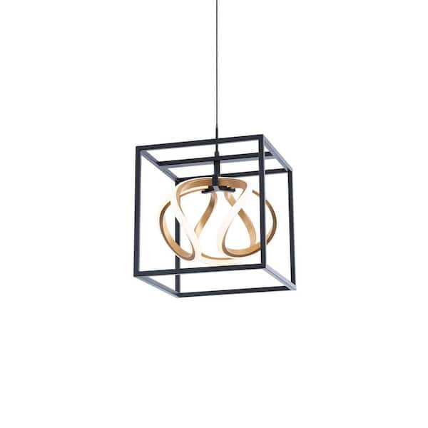 Sinclair 14-Watt Integrated LED Black/Gold Leaf Caged Mini Pendant