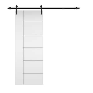 Modern Classic 18 in. x 80 in. White Primed Composite MDF Paneled Sliding Barn Door with Hardware Kit