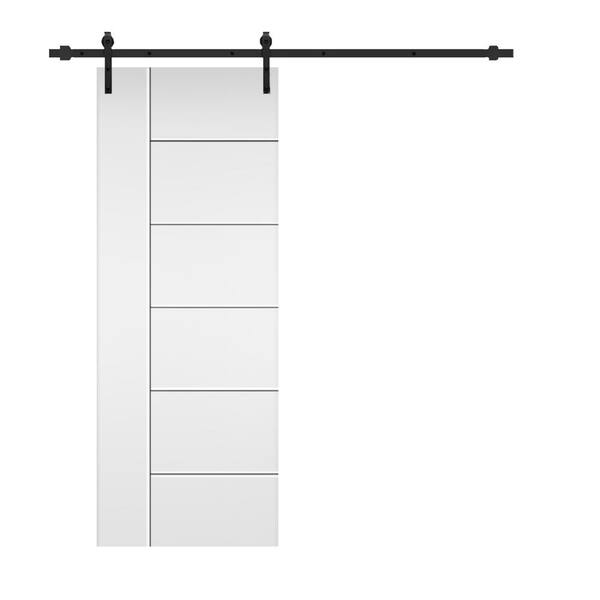 CALHOME Modern Classic 34 in. x 80 in. White Primed Composite MDF Paneled Sliding Barn Door with Hardware Kit
