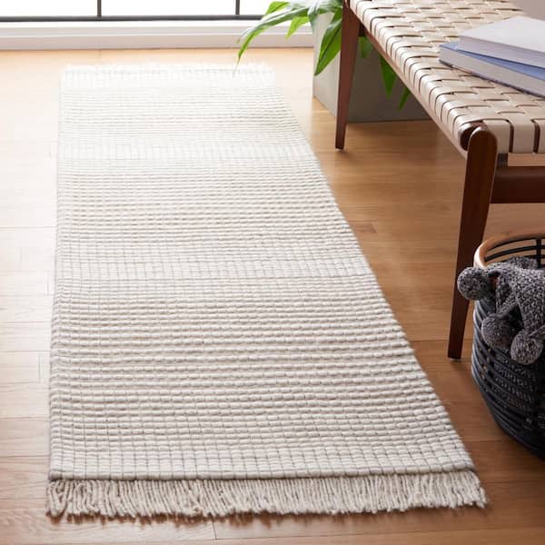 Marbella Ivory Beige 2 ft. X 8 ft. Border Plaid Runner Rug