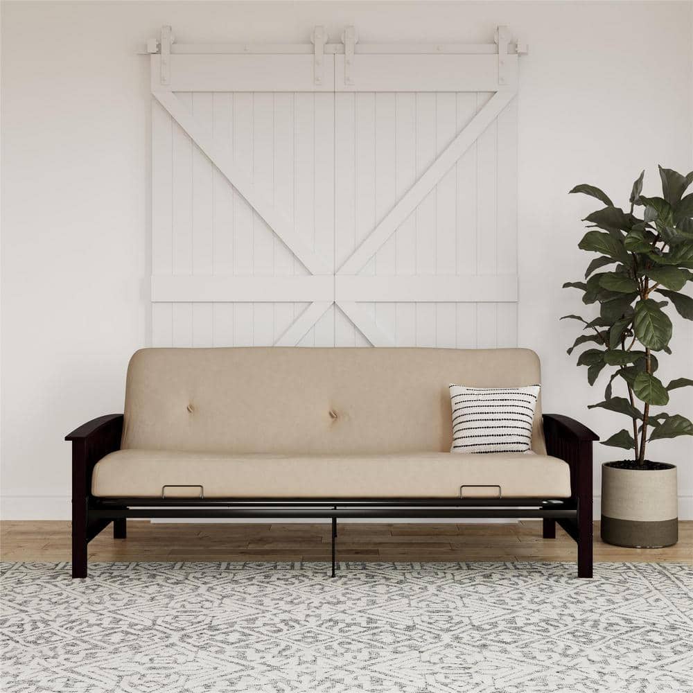 Darrien 6 in. Beige Full Wood Arm Futon Frame with Thermobonded High Densit