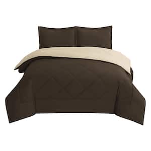Swift Home 3-Piece Chocolate/Cream All-Season Reversible Microfiber King Down-Alternative Comforter Set