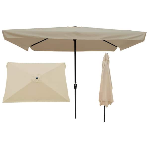 Otryad 10 ft. x 6.5 ft. Steel Rectangular Patio Umbrella Outdoor Market Table Umbrella with Push Button Tilt and Crank in Tan