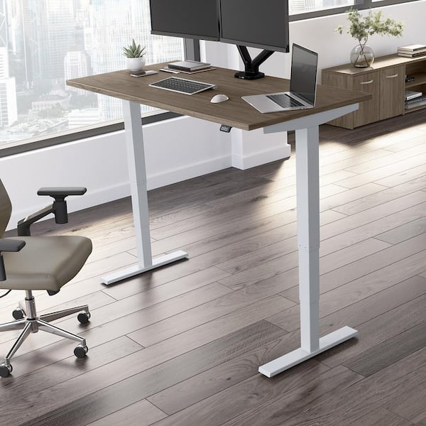 Bush Furniture Move 40 Series 59.45 in. Rectangular Modern Hickory/Cool Gray Metallic Desk with Adjustable Height