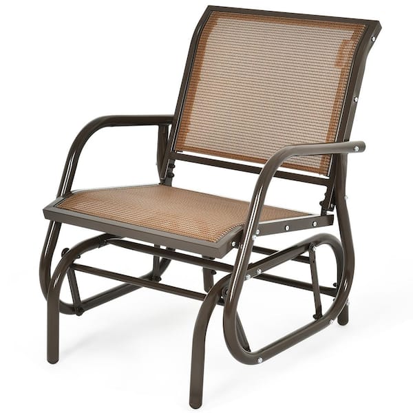 Costway 1-Person Metal Rocking Chair Outdoor Single Swing Glider Armrest Garden Porch Backyard Brown
