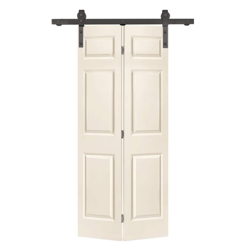 30 in. x 80 in. 6 Panel Beige Painted MDF Composite Bi-Fold Barn Door with Sliding Hardware Kit price history on PriceWatchPro