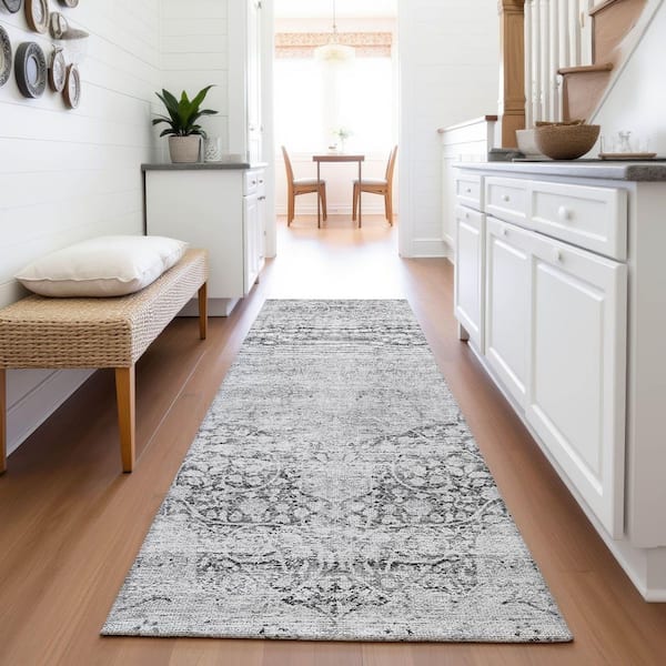 Mayfield Premium Machine Washable Abstract AMF1146 Gray 2 ft. 3 in. x 7 ft. 6 in. Runner Rug