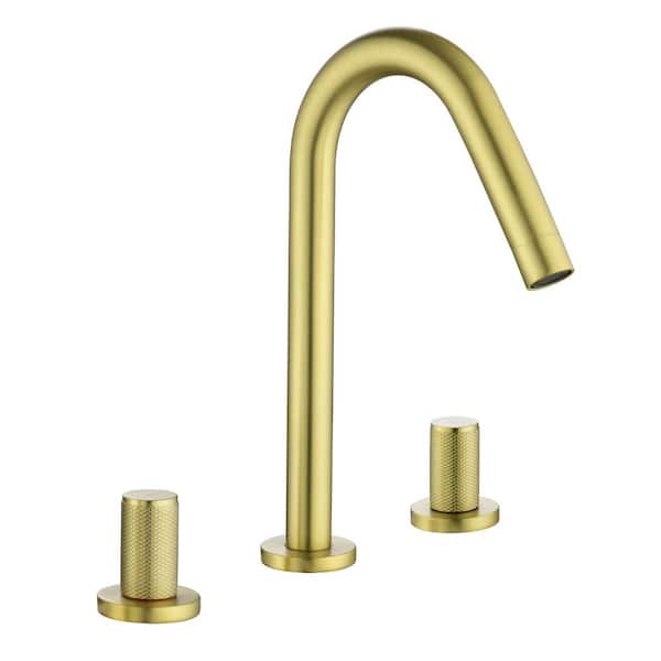 AIMADI 8 in. Widespread Double Handle Bathroom Faucet with Rotating Spout 3-Hole Brass Bathroom Sink Taps in Brushed Gold